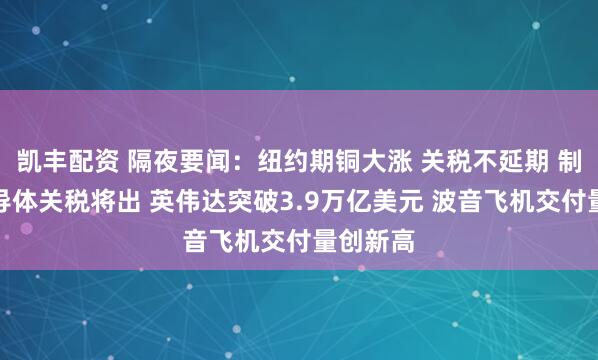 凯丰配资 隔夜要闻：纽约期铜大涨 关税不延期 制药、半导体关税将出 英伟达突破3.9万亿美元 波音飞机交付量创新高